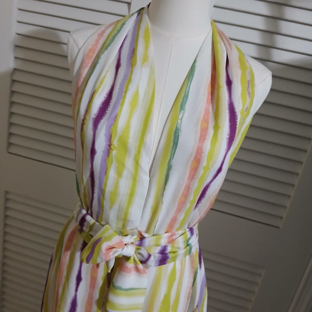Jennifer Lopez Large Handkerchief Hem Open Back Halter-Top Tie-Waist Lined dress